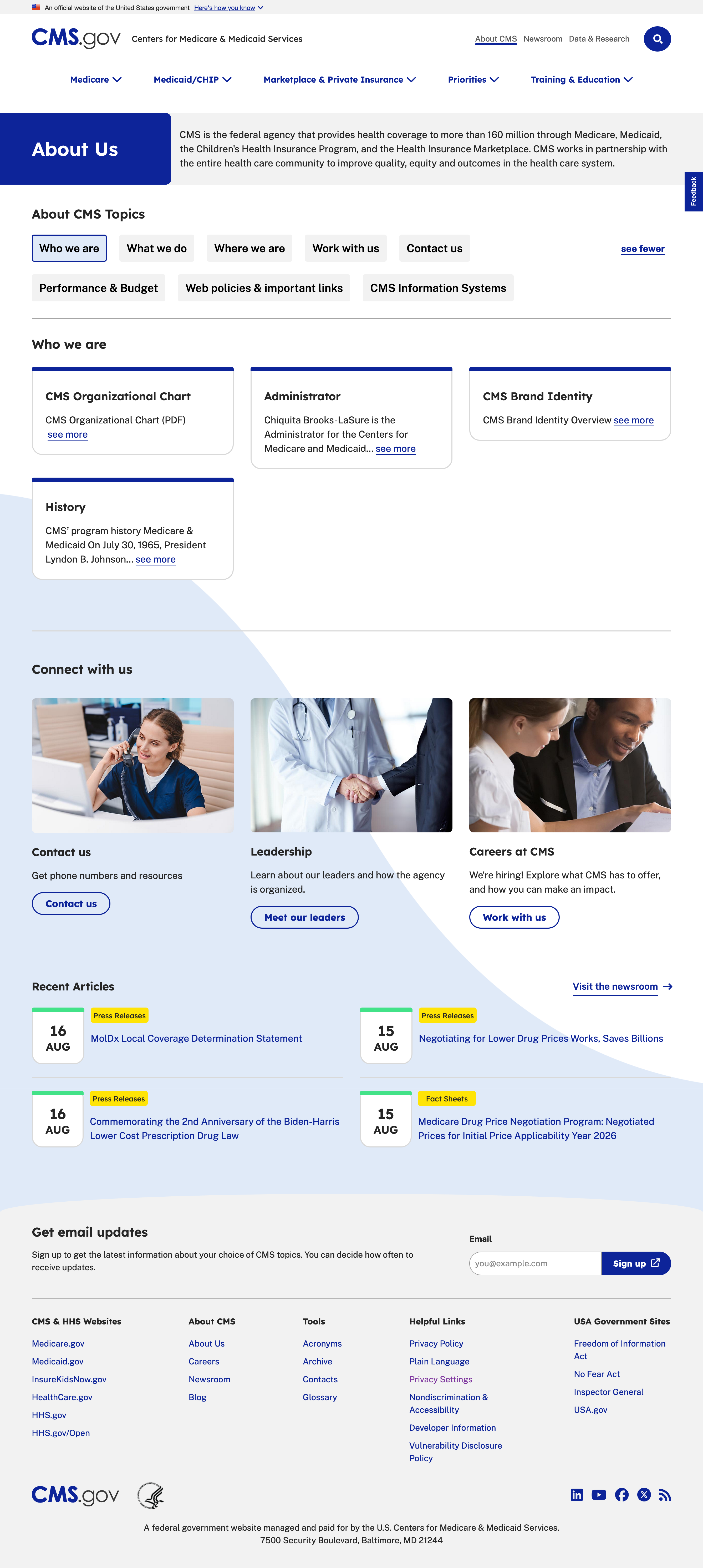Latest cms.gov About CMS page