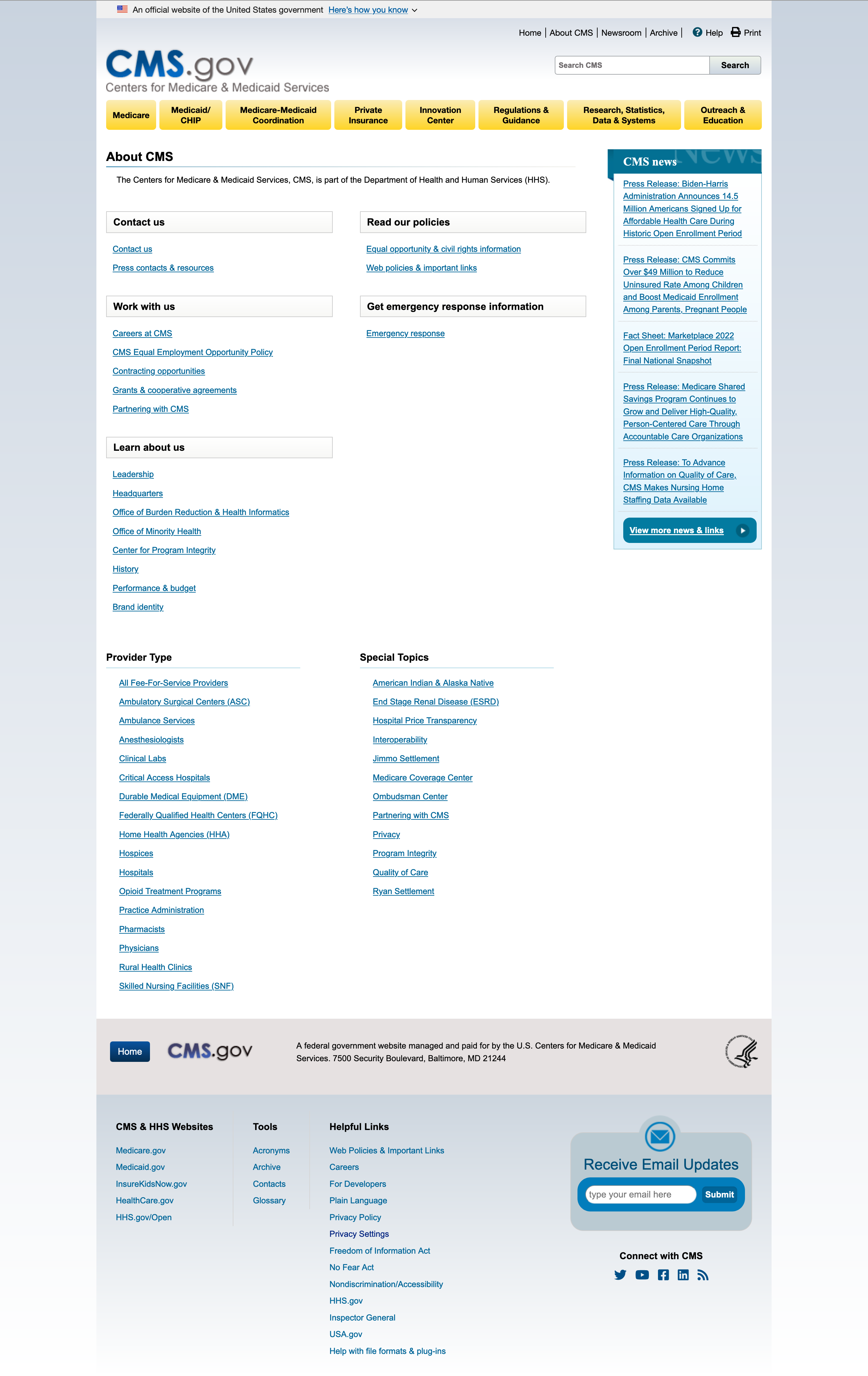 Legacy cms.gov About CMS page