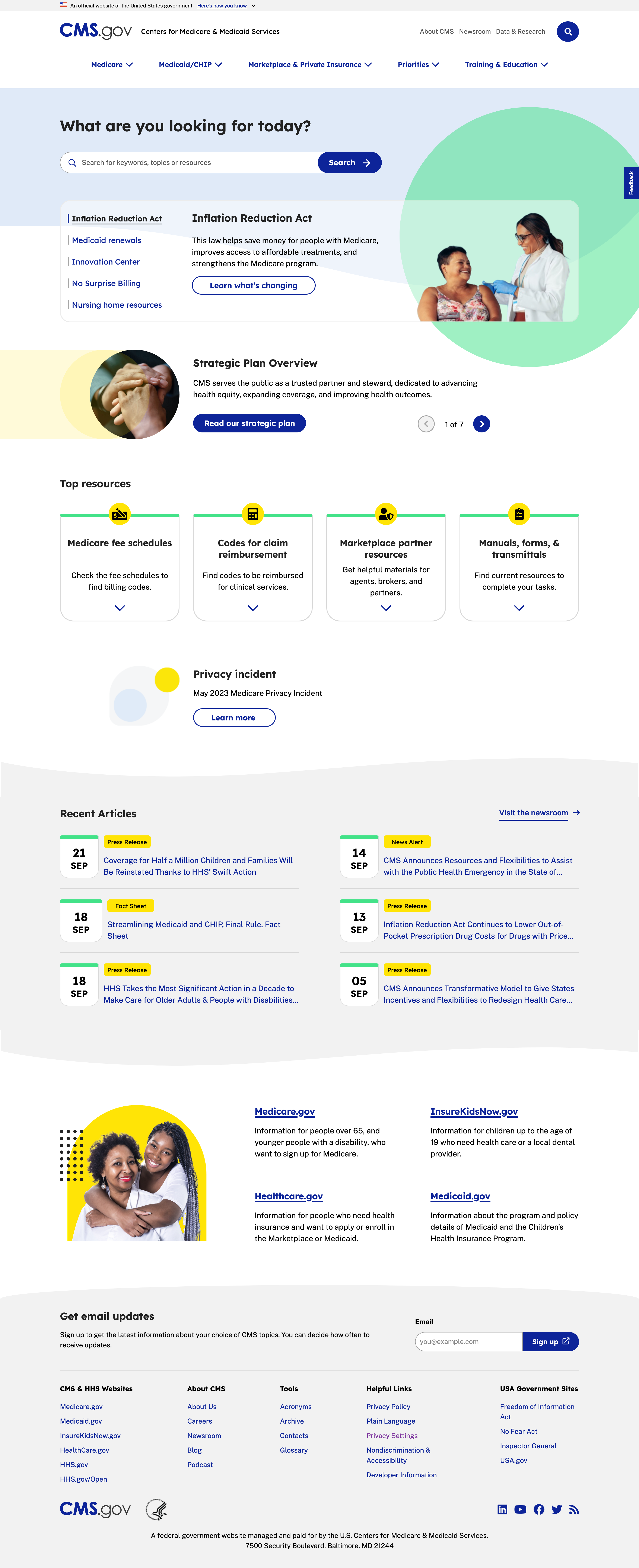 Latest cms.gov homepage