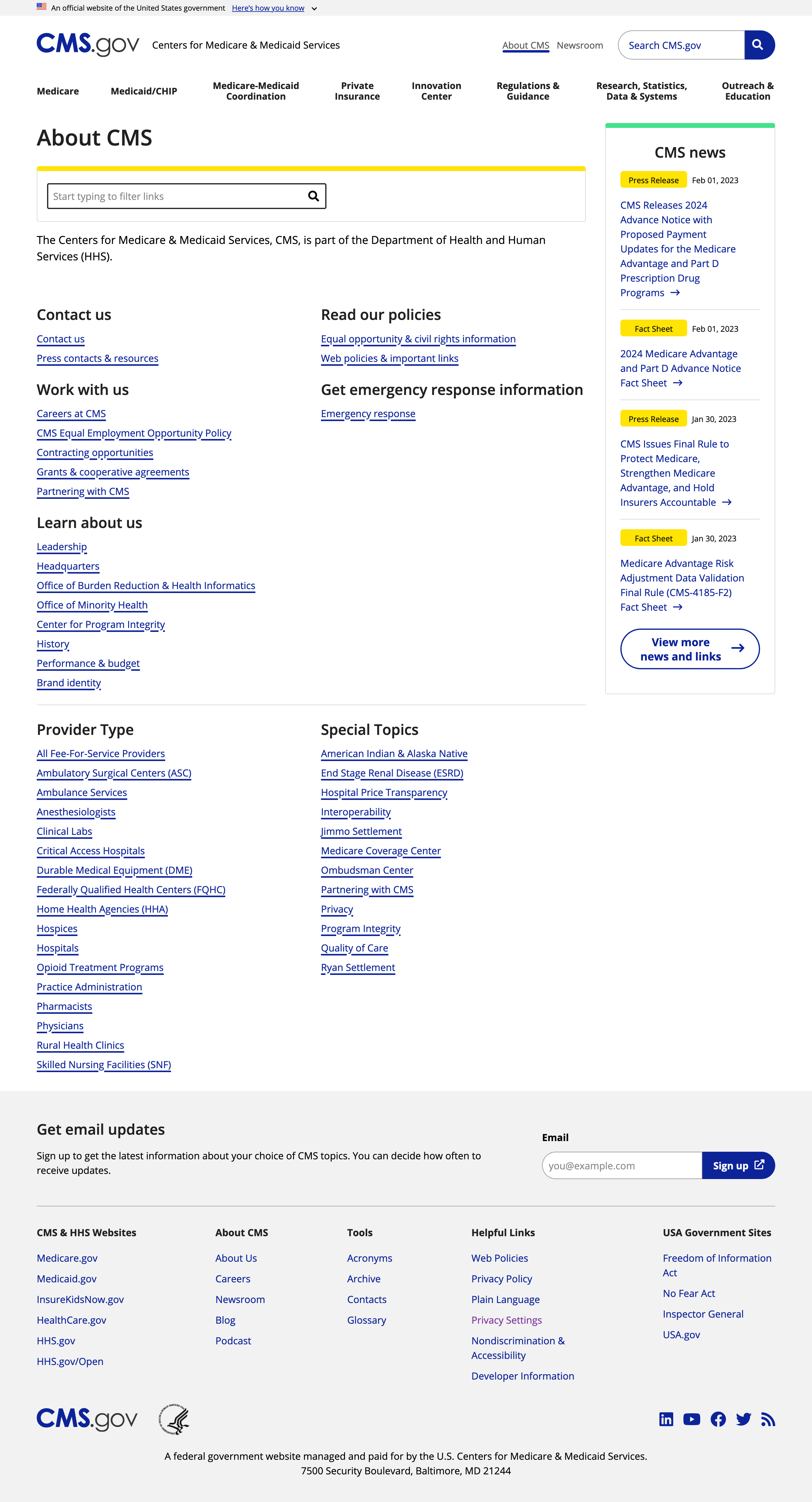 Intermediate cms.gov About CMS page