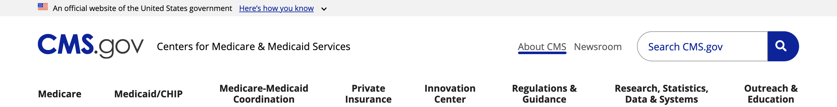 Intermediate cms.gov header and main navigation