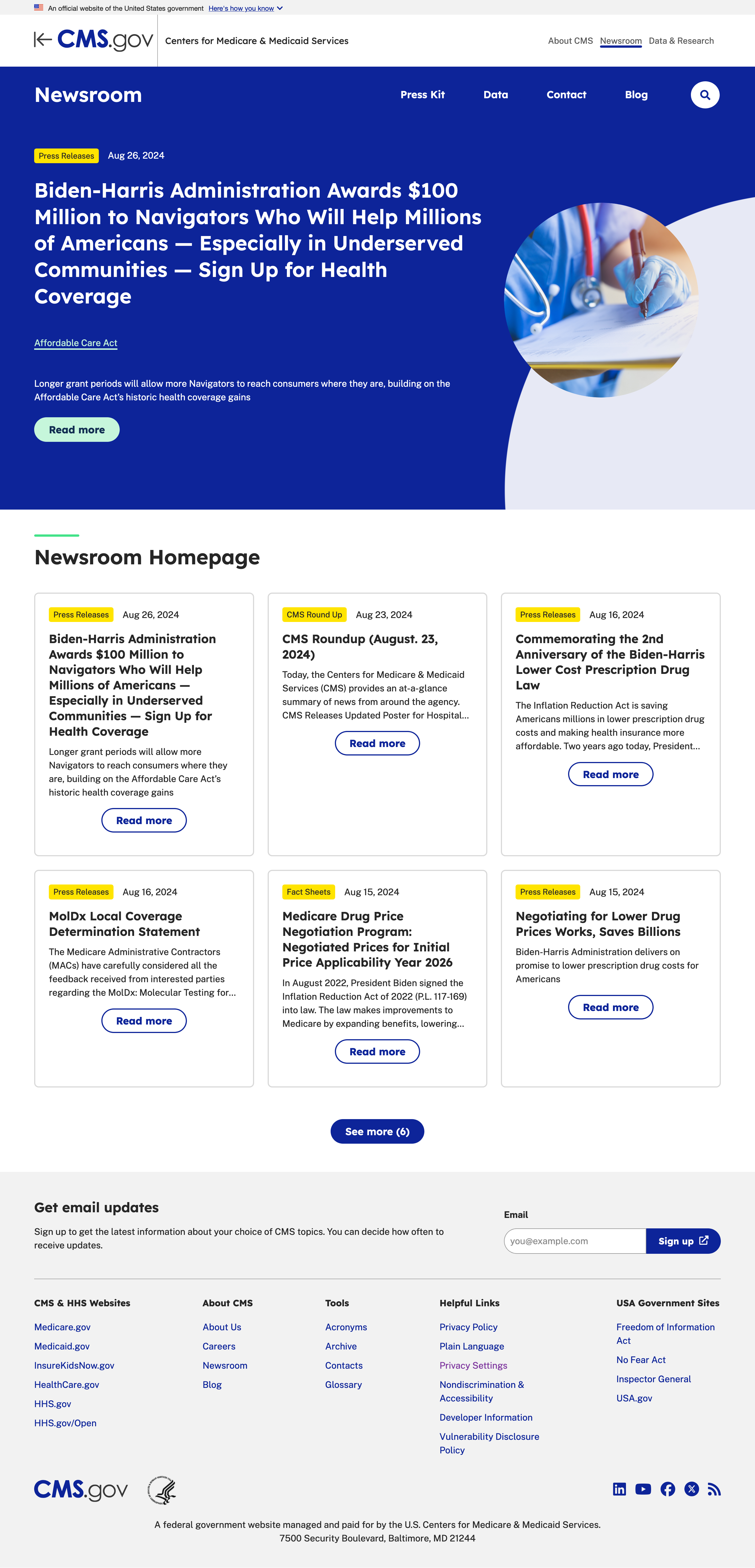 Latest cms.gov Newsroom homepage