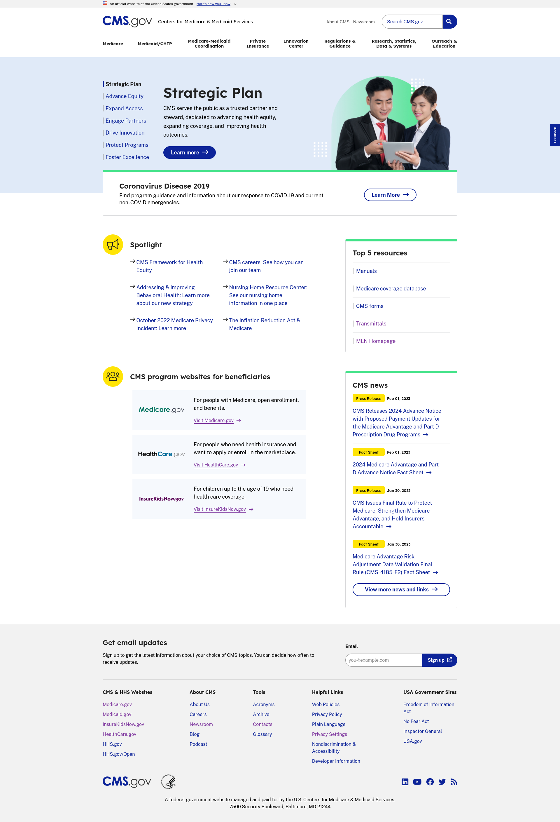 Redesigned cms.gov homepage