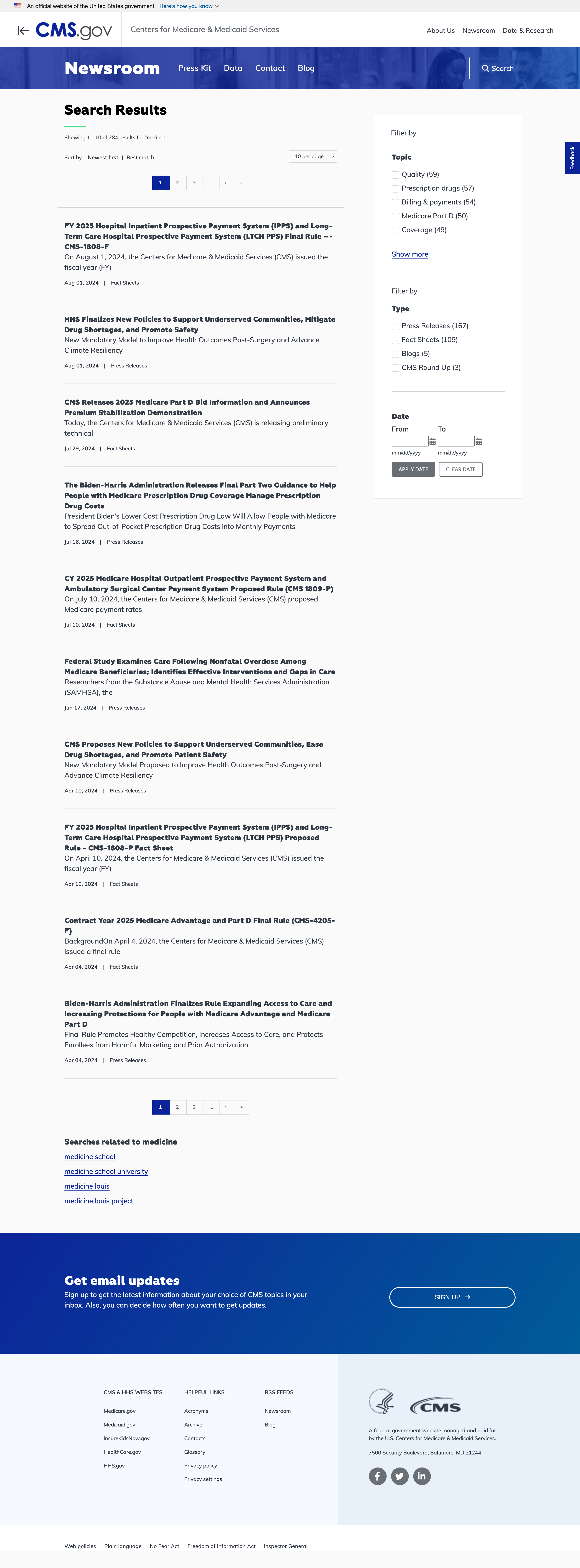 Legacy cms.gov Newsroom search page