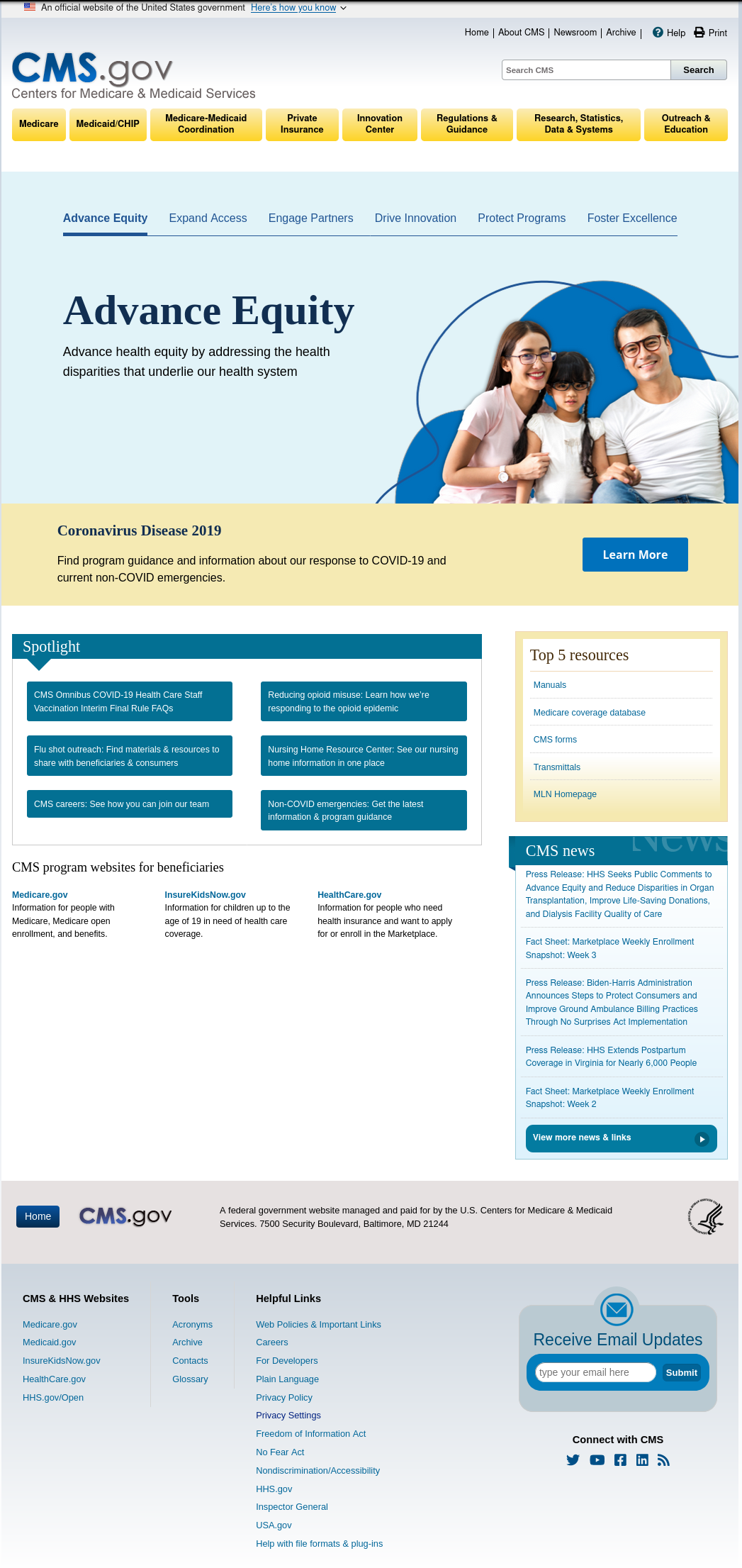Legacy cms.gov homepage